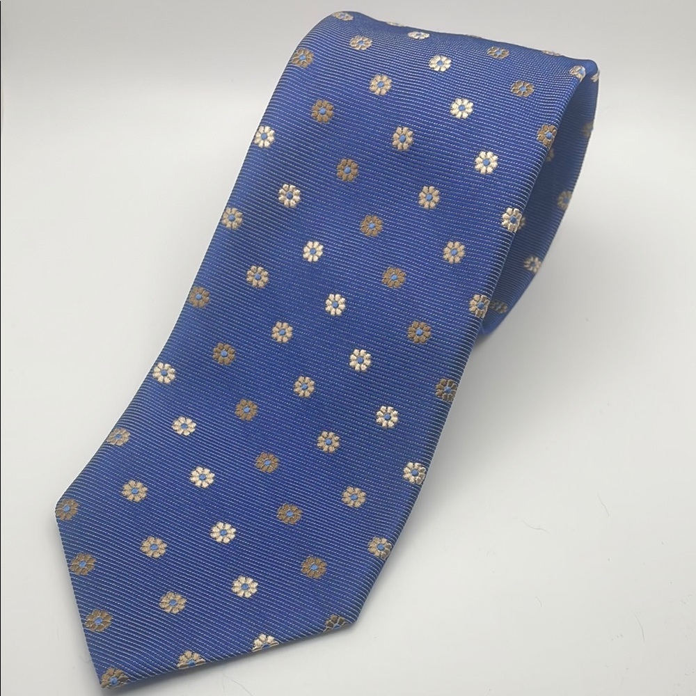 Brooks Brothers - Blue and Gold Patterned Men's Silk Tie